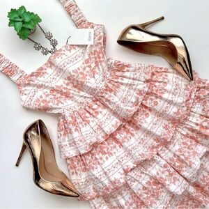 Harni Sleeveless Tiered Mini Dress Pink Floral Ruffle Square Neck Size 8 / 4 NWT